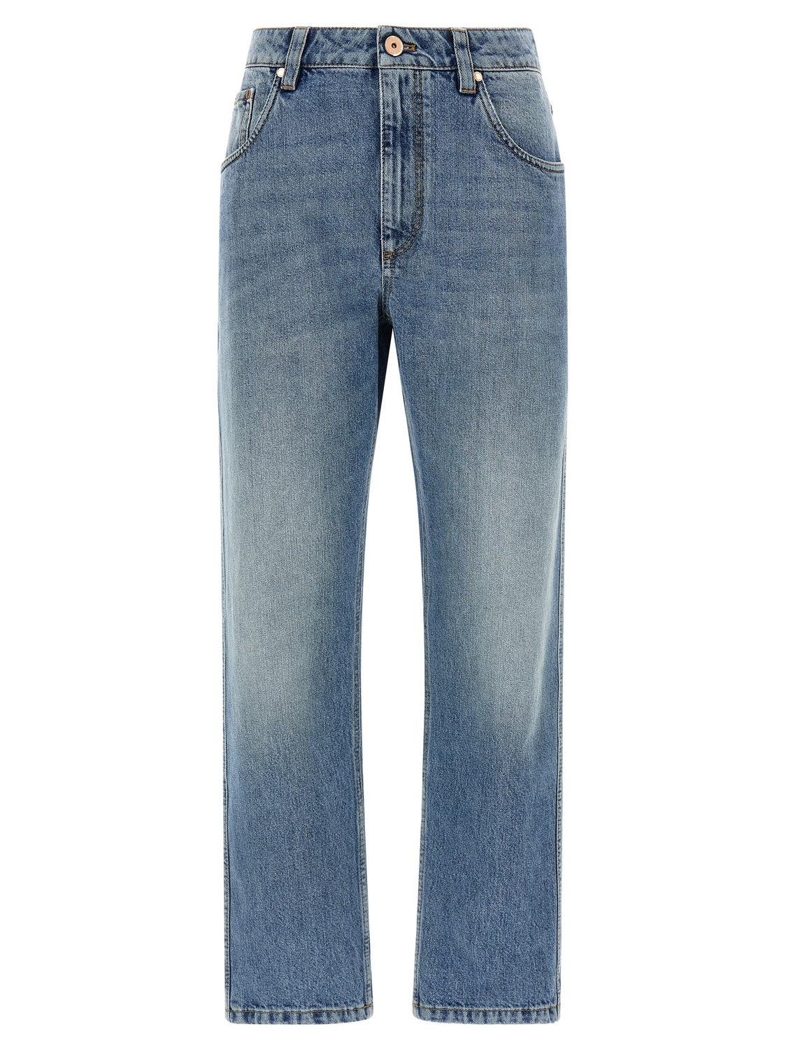 Blue Cotton Straight-Leg Jeans