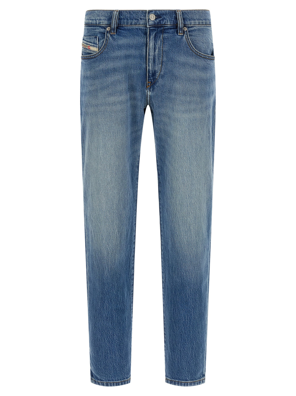 Blue Cotton Straight-Leg Jeans