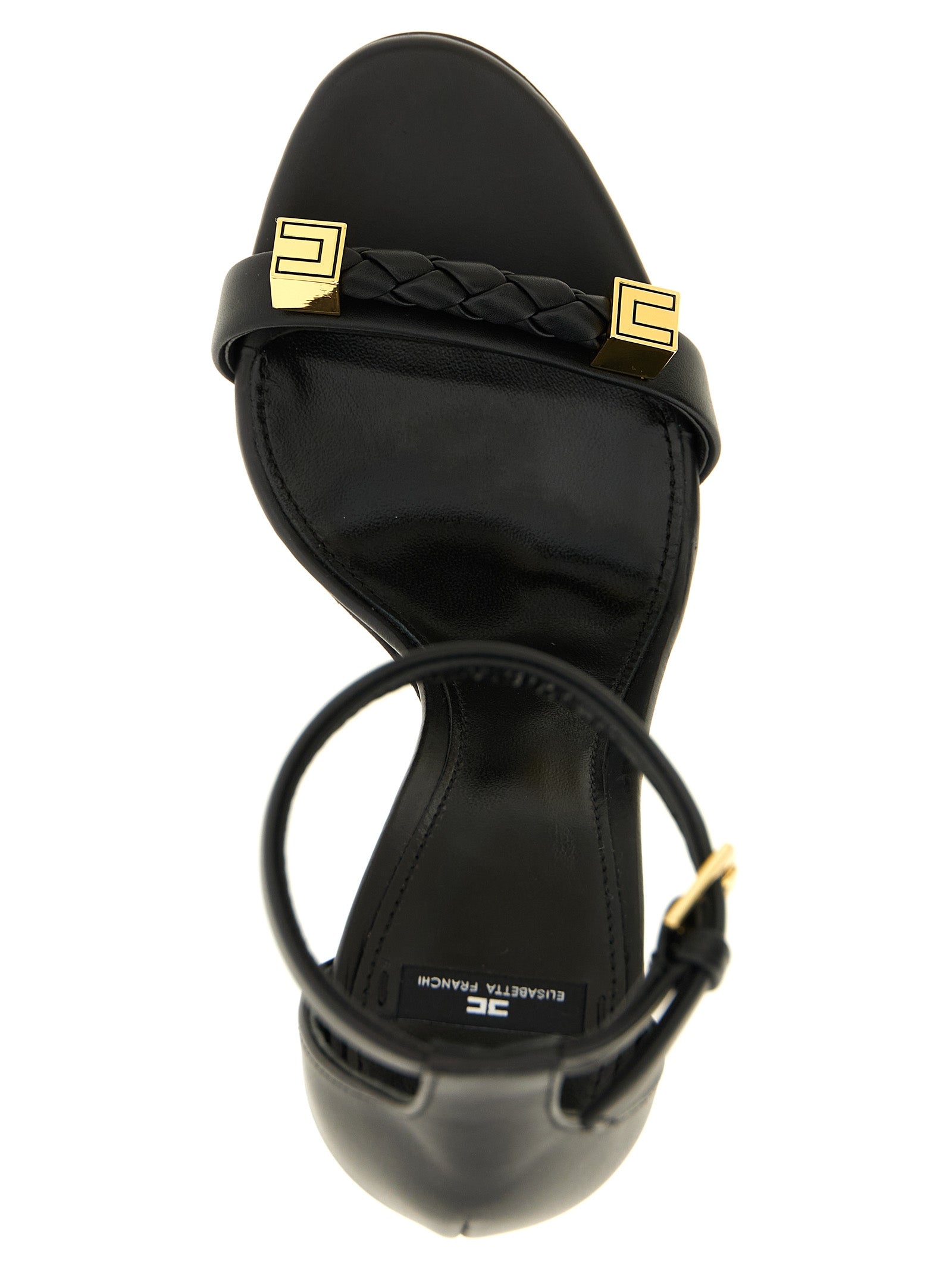 Black Leather Stiletto Heel Sandals