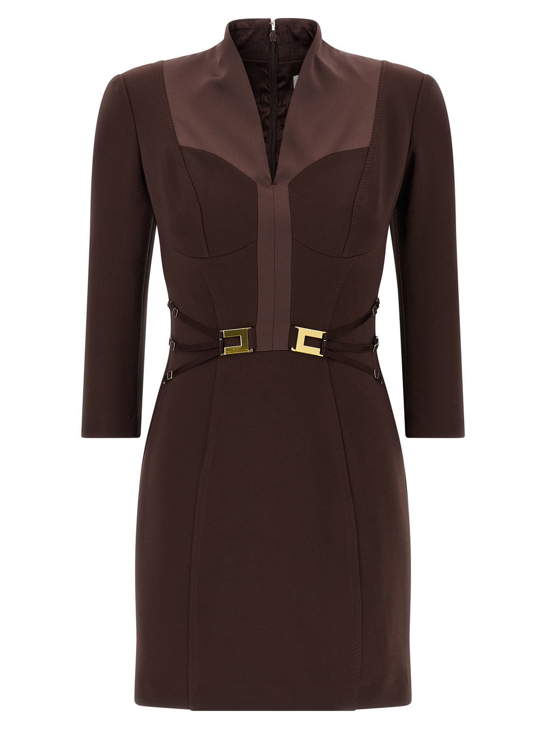 Brown Polyester Short Dress