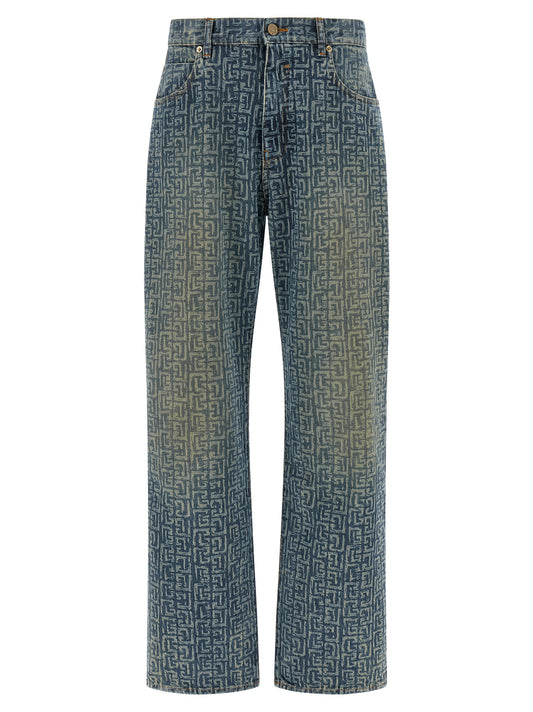 Blue Cotton Straight-Leg Jeans