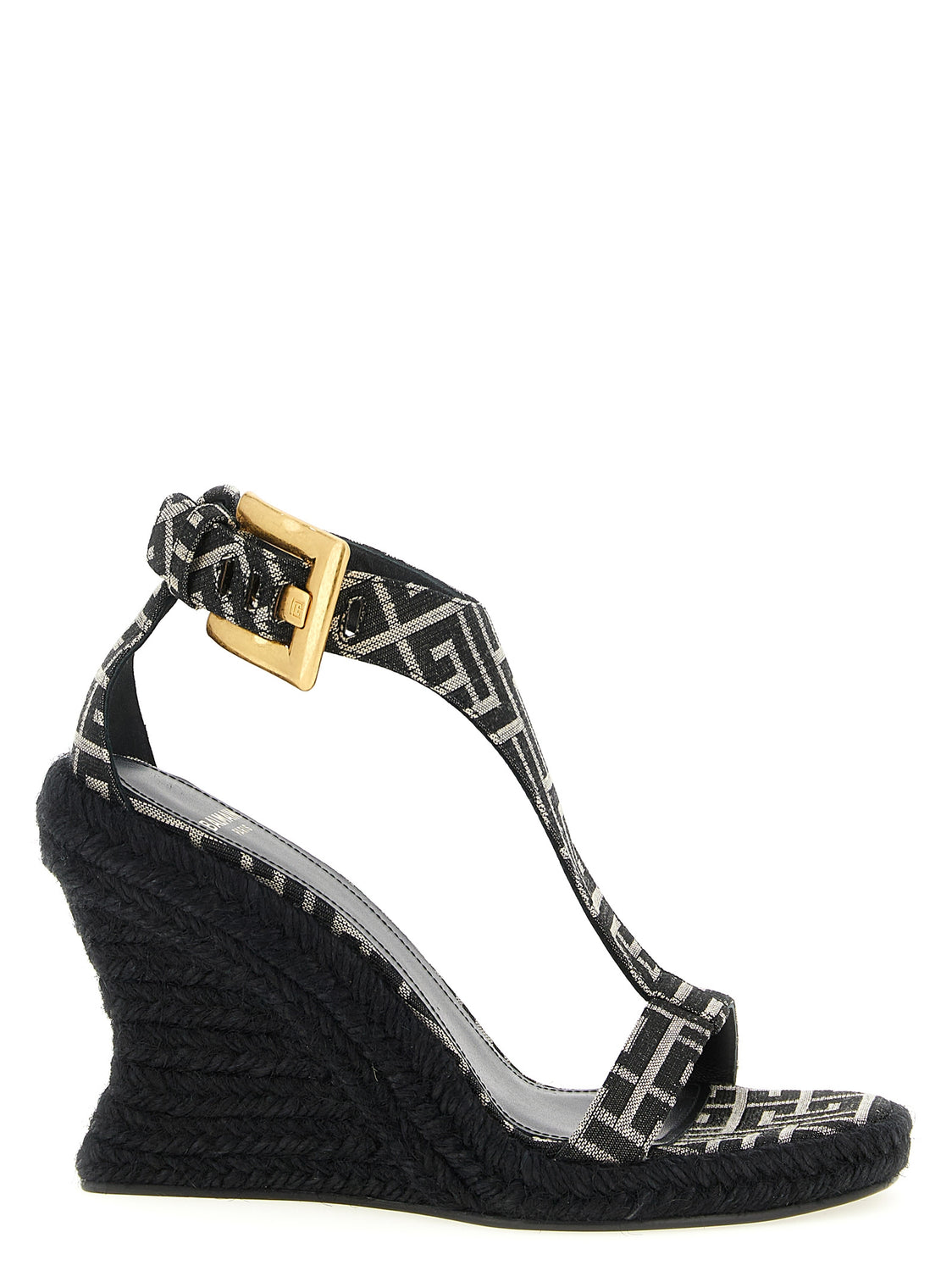 Black Polyester Wedge Sandals