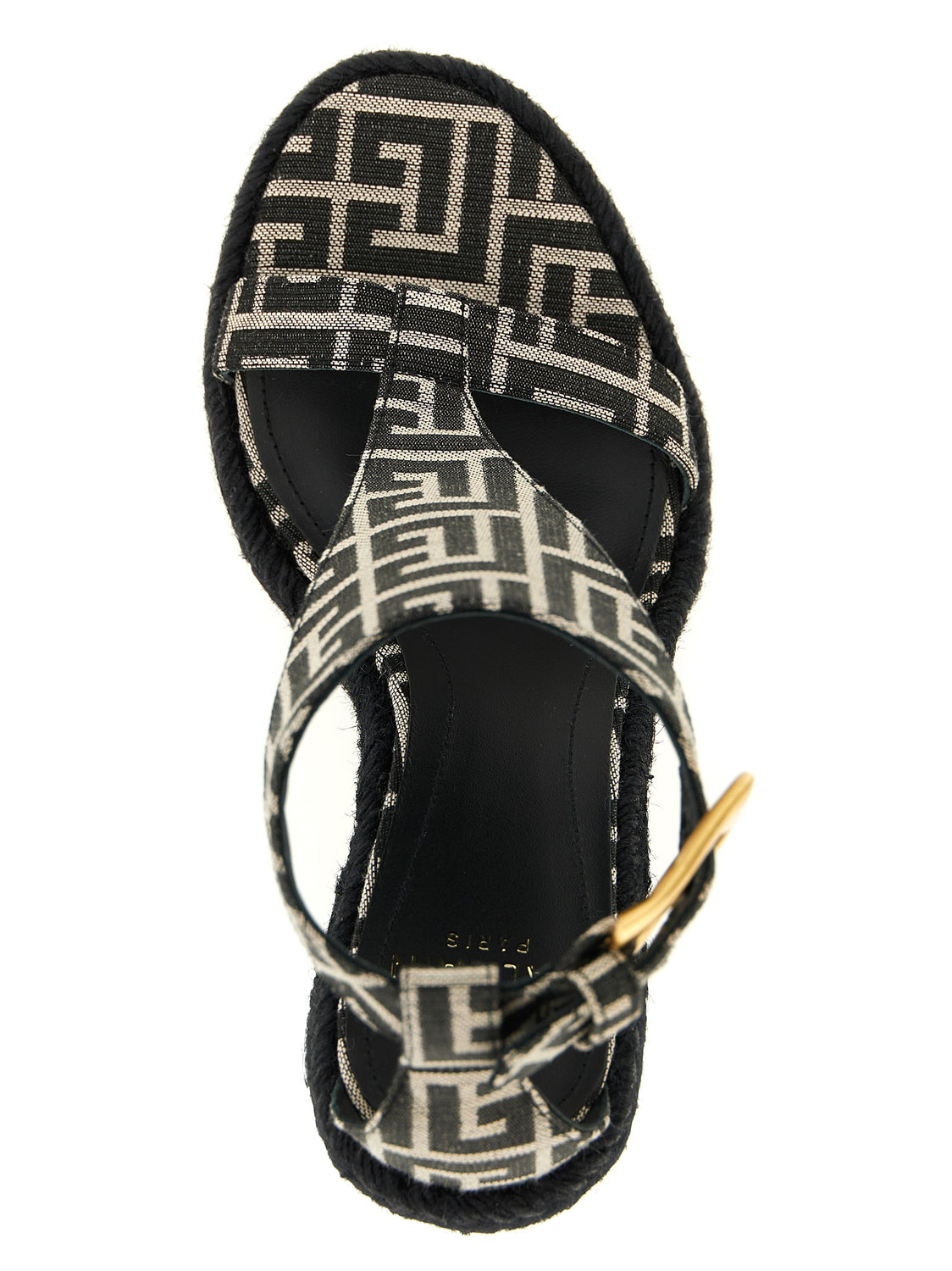Black Polyester Wedge Sandals