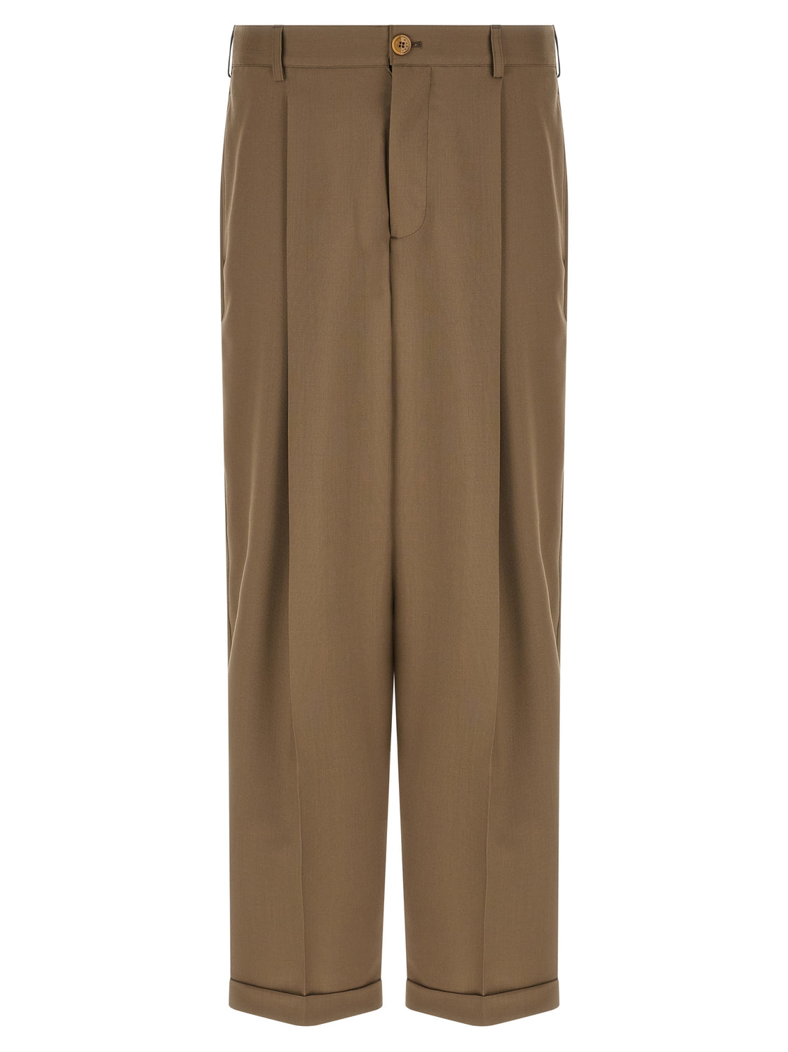 Beige Virgin Wool Casual Pants