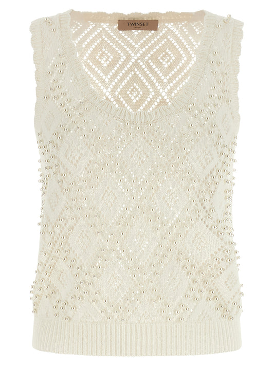 White Cotton Sleeveles T-Shirt