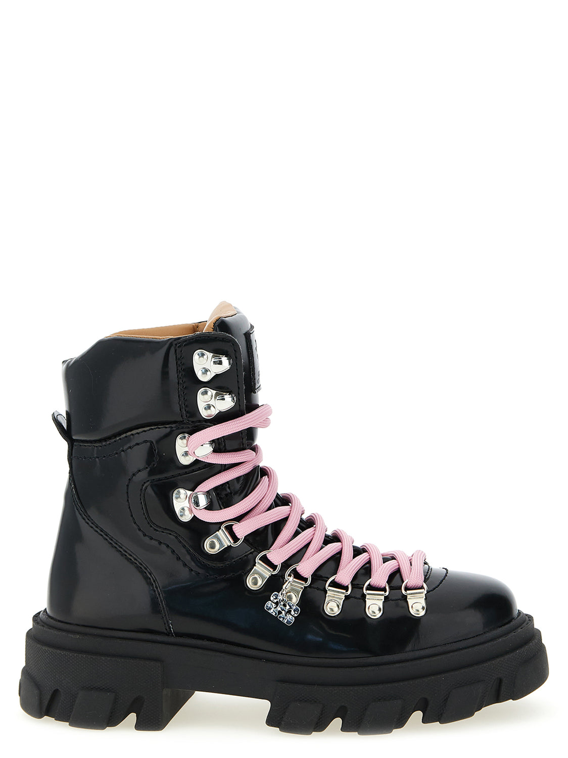 Black Polyester Lace-Up Boots