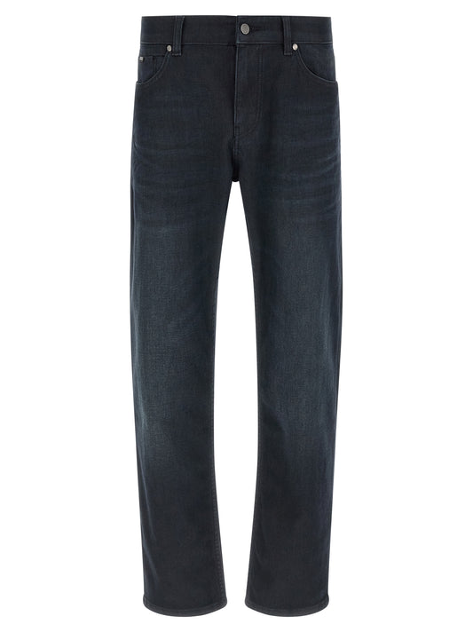 Blue Cotton Straight-Leg Jeans