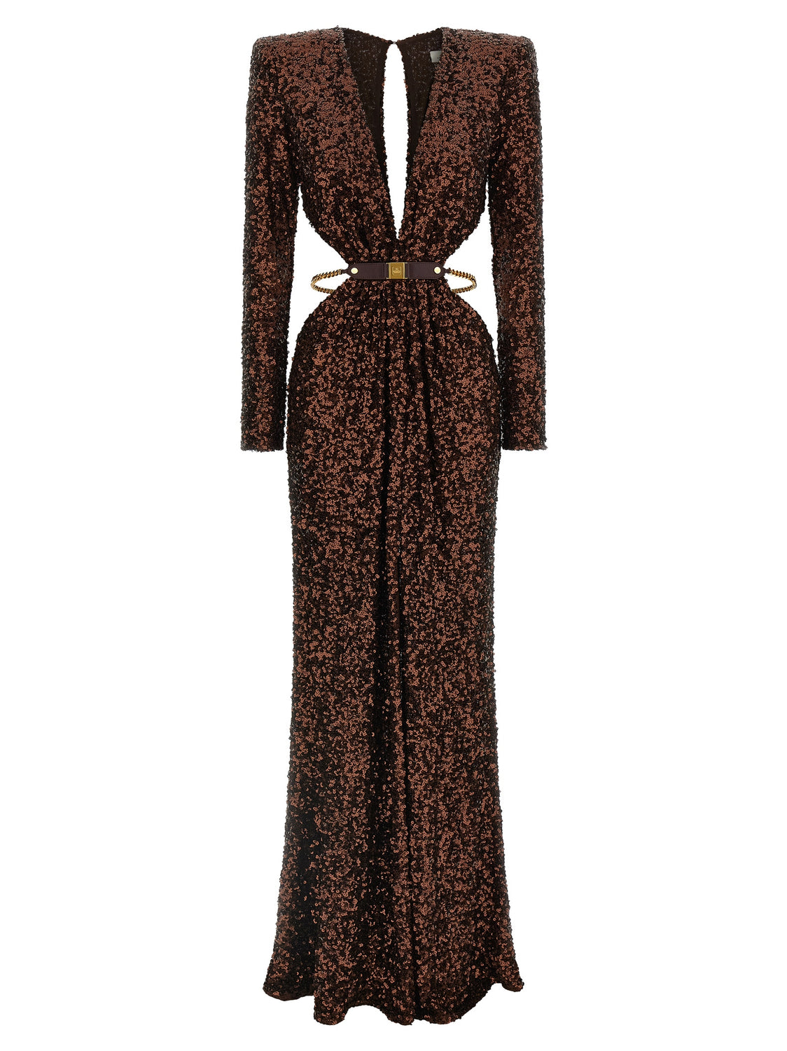Brown Polyester Long Dress