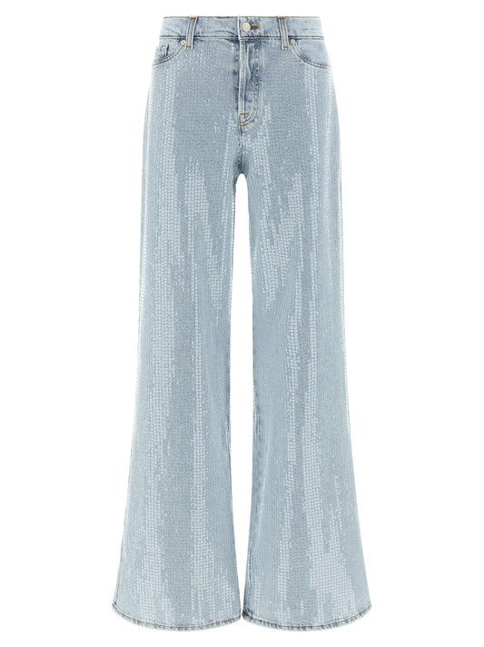 Blue Cotton Flared Jeans