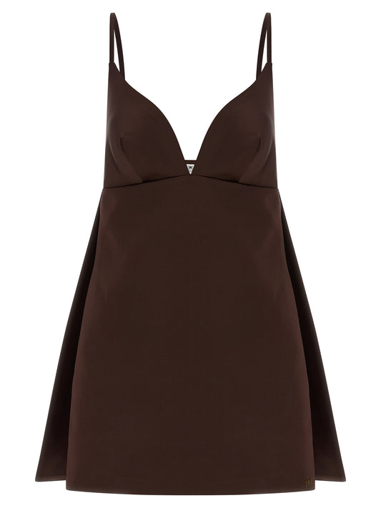 Brown Polyester Short Dress