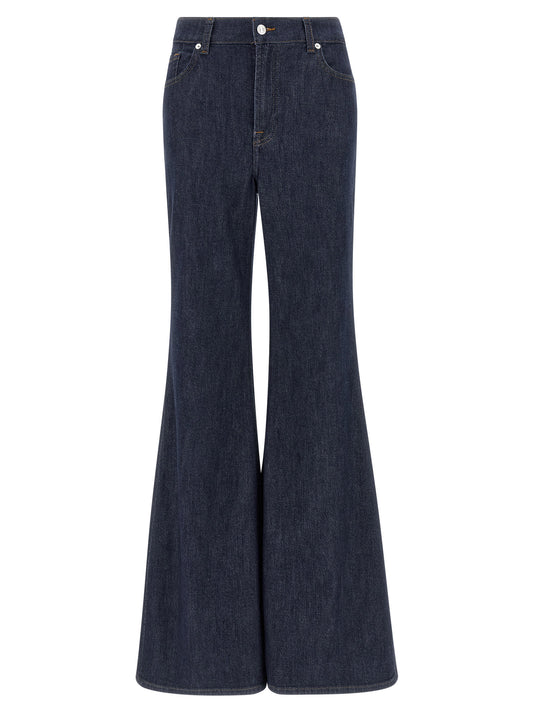 Blue Cotton Flared Jeans