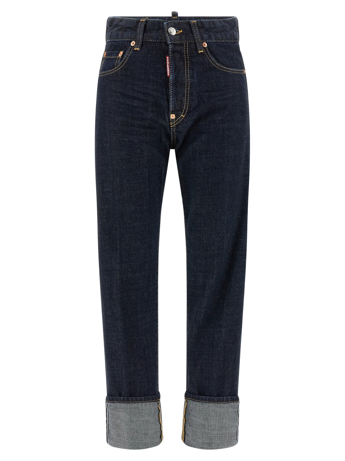 Blue Cotton Straight-Leg Jeans