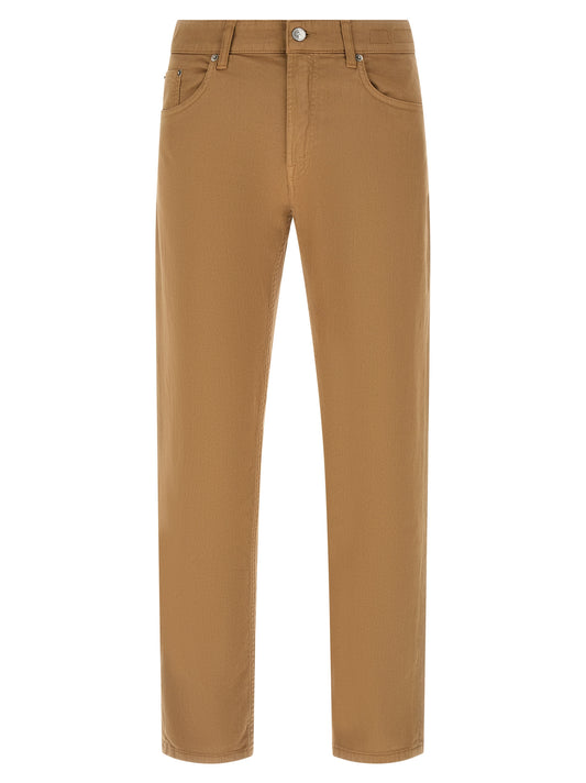 Beige Cotton Straight-Leg Jeans