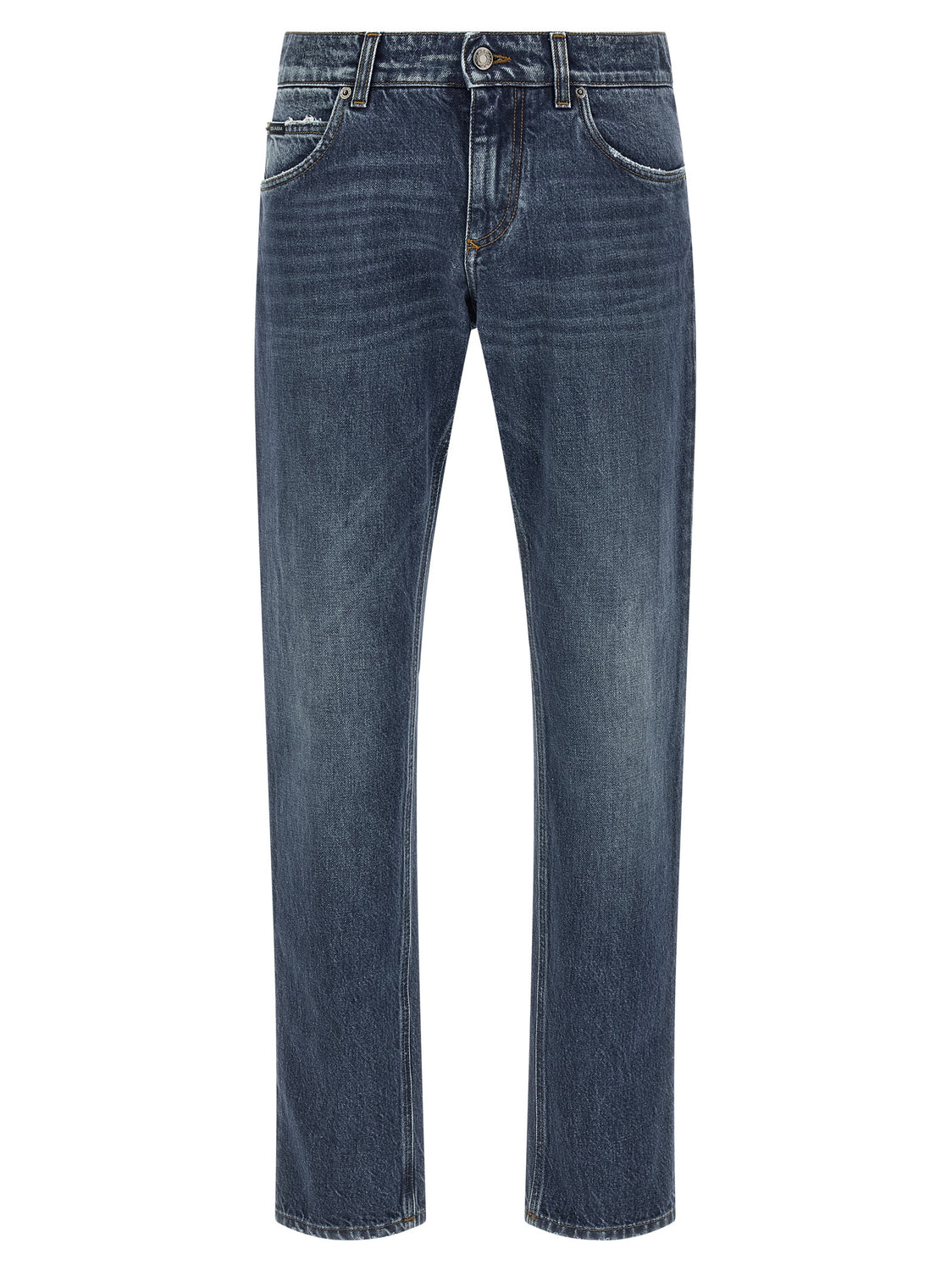 Blue Cotton Straight-Leg Jeans