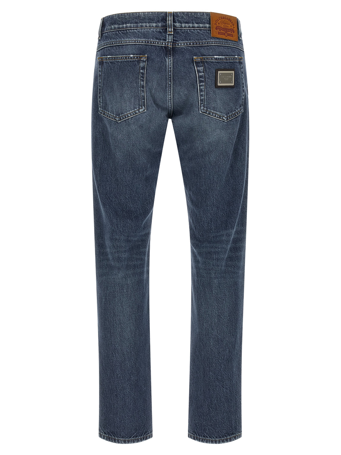 Blue Cotton Straight-Leg Jeans