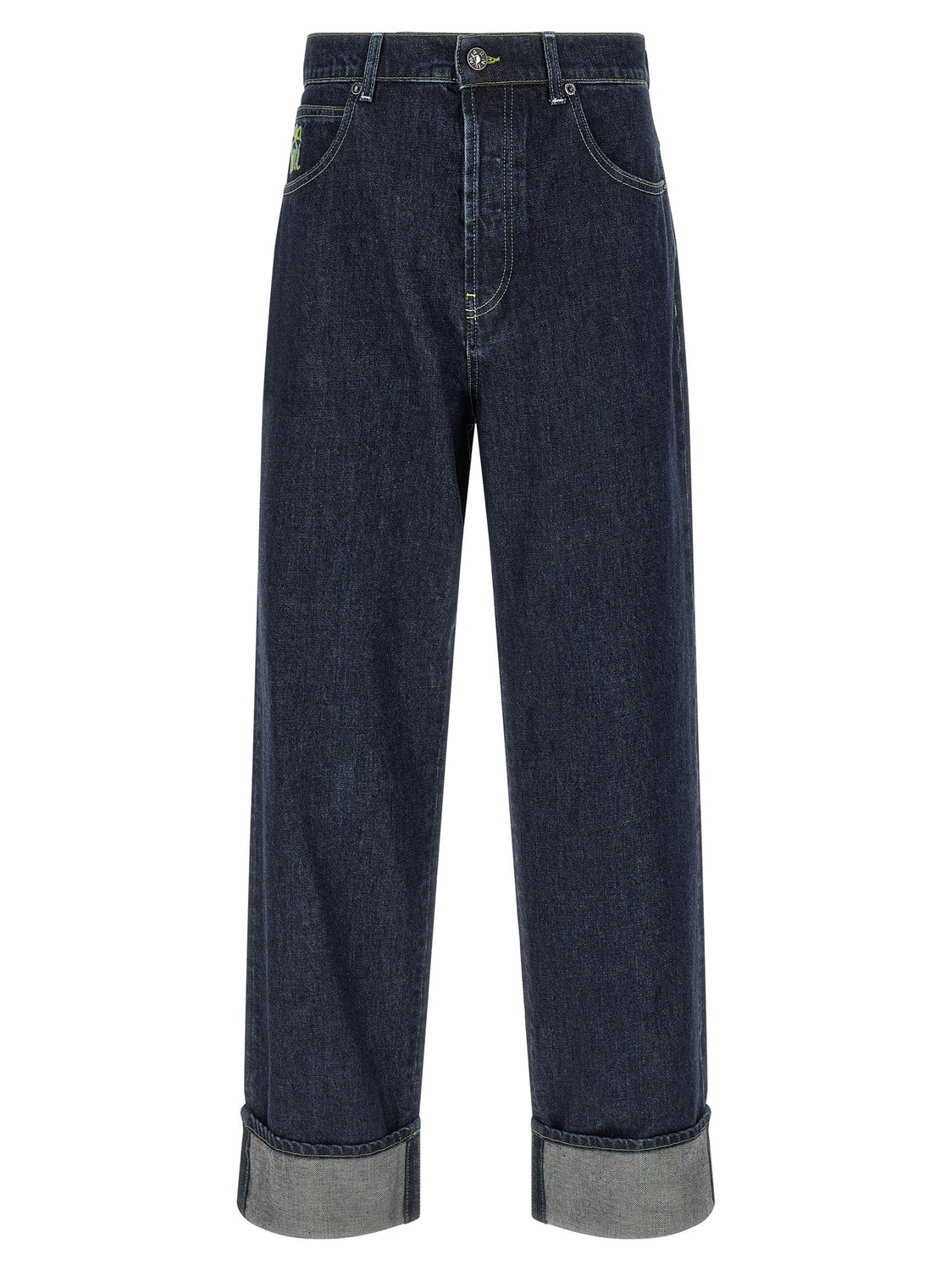 Blue Cotton Straight-Leg Jeans