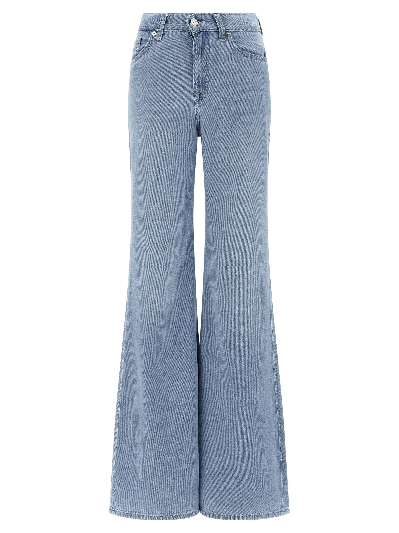 Blue Cotton Flared Jeans
