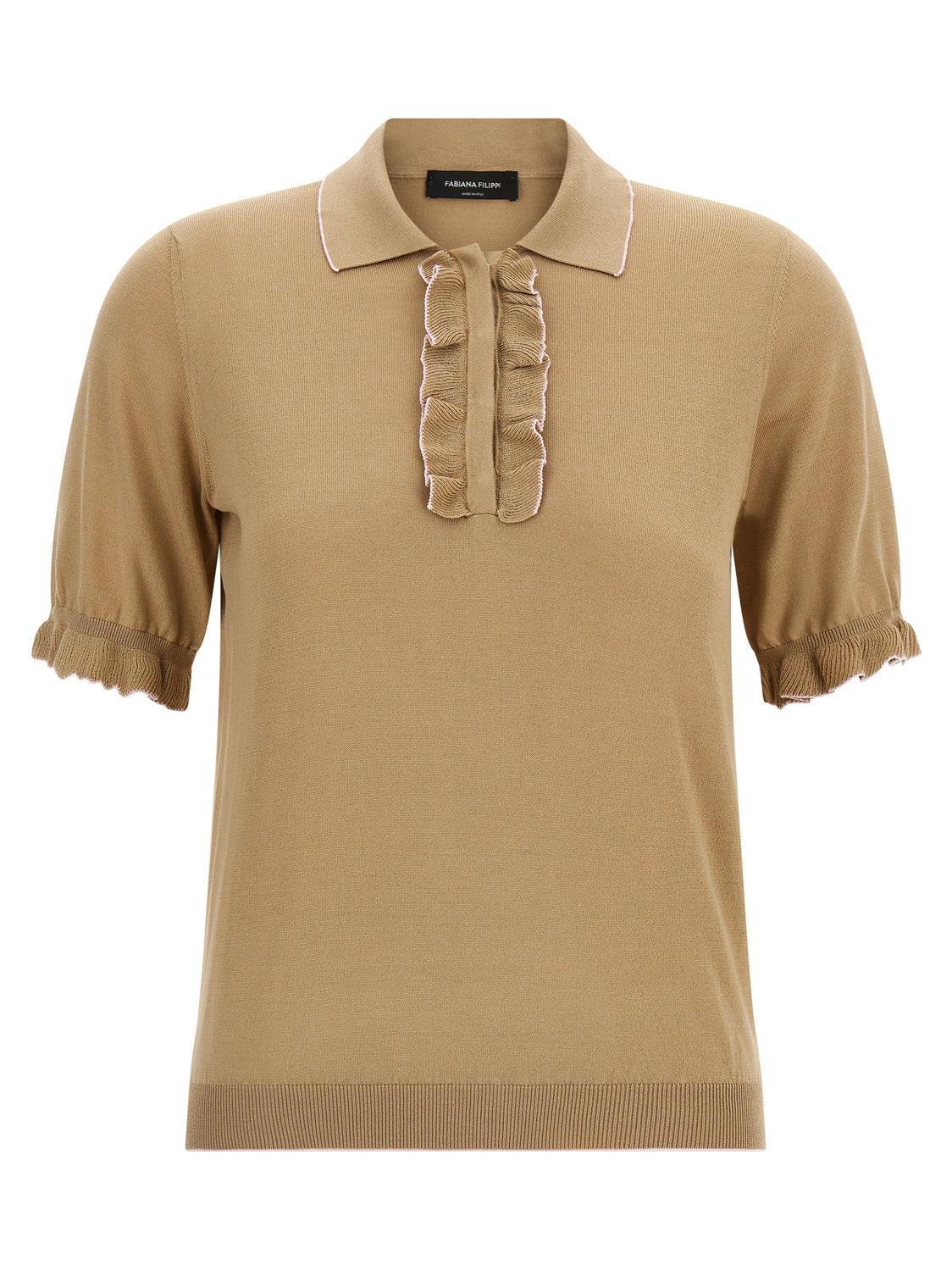 Beige Silk Polo Shirt