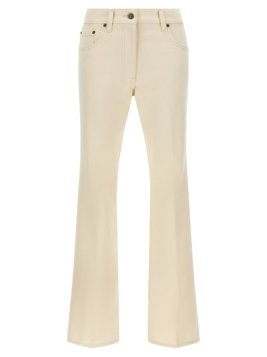 Beige Cotton Flared Jeans