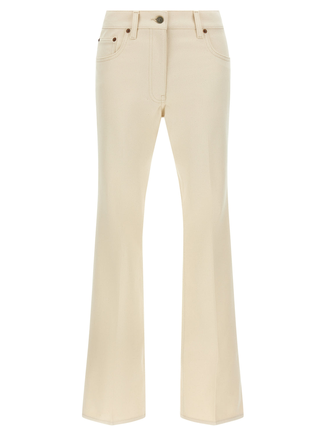 Beige Cotton Flared Jeans