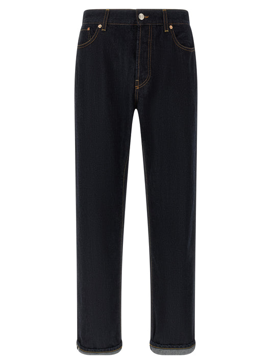 Blue Cotton Straight-Leg Jeans