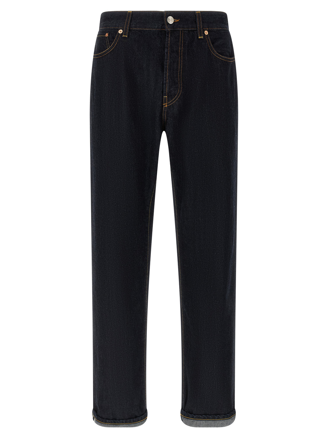 Blue Cotton Straight-Leg Jeans