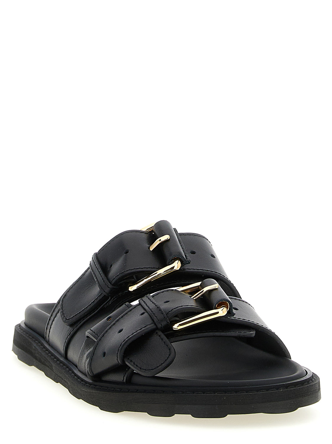 Black Calfskin Slides