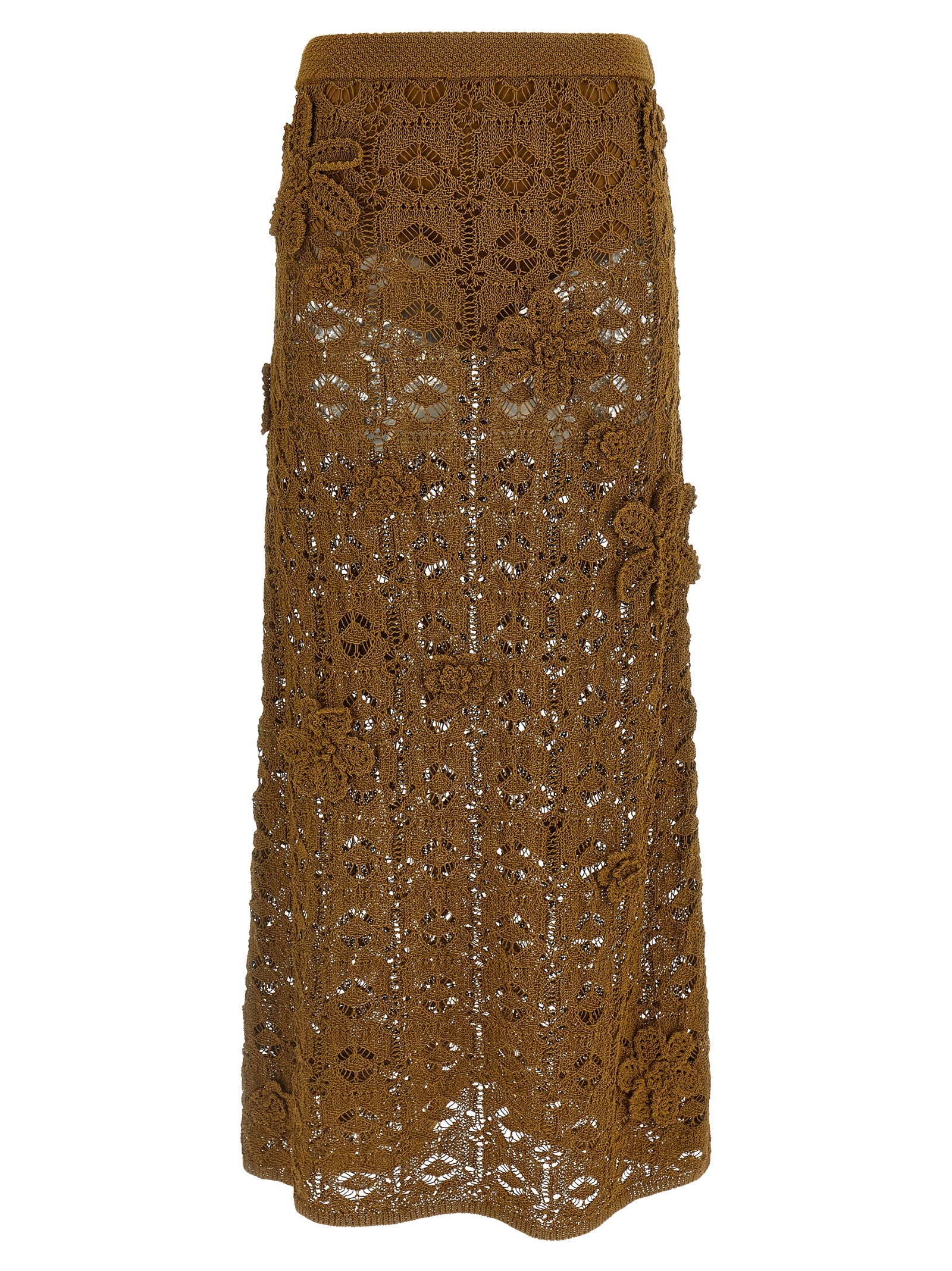Brown Cotton Midi Skirt