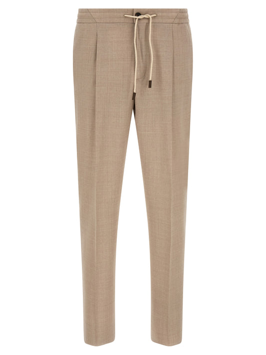 Beige Virgin Wool Casual Pants