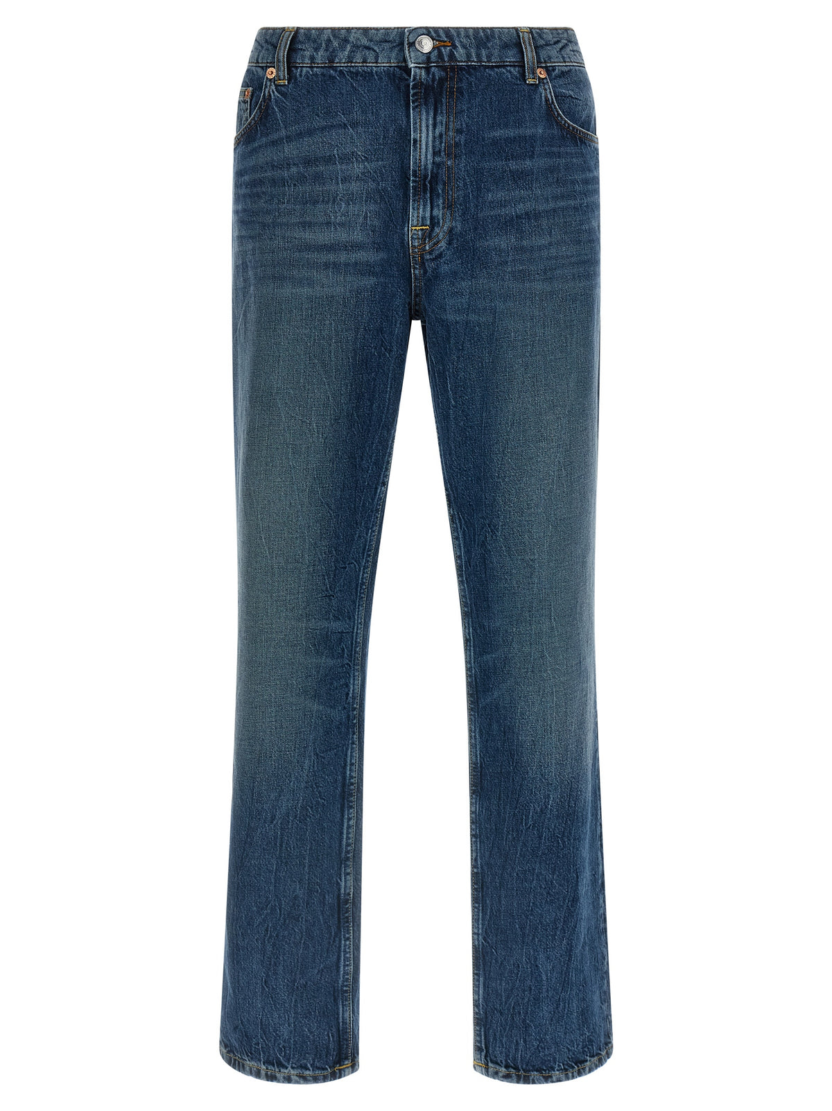 Blue Cotton Straight-Leg Jeans