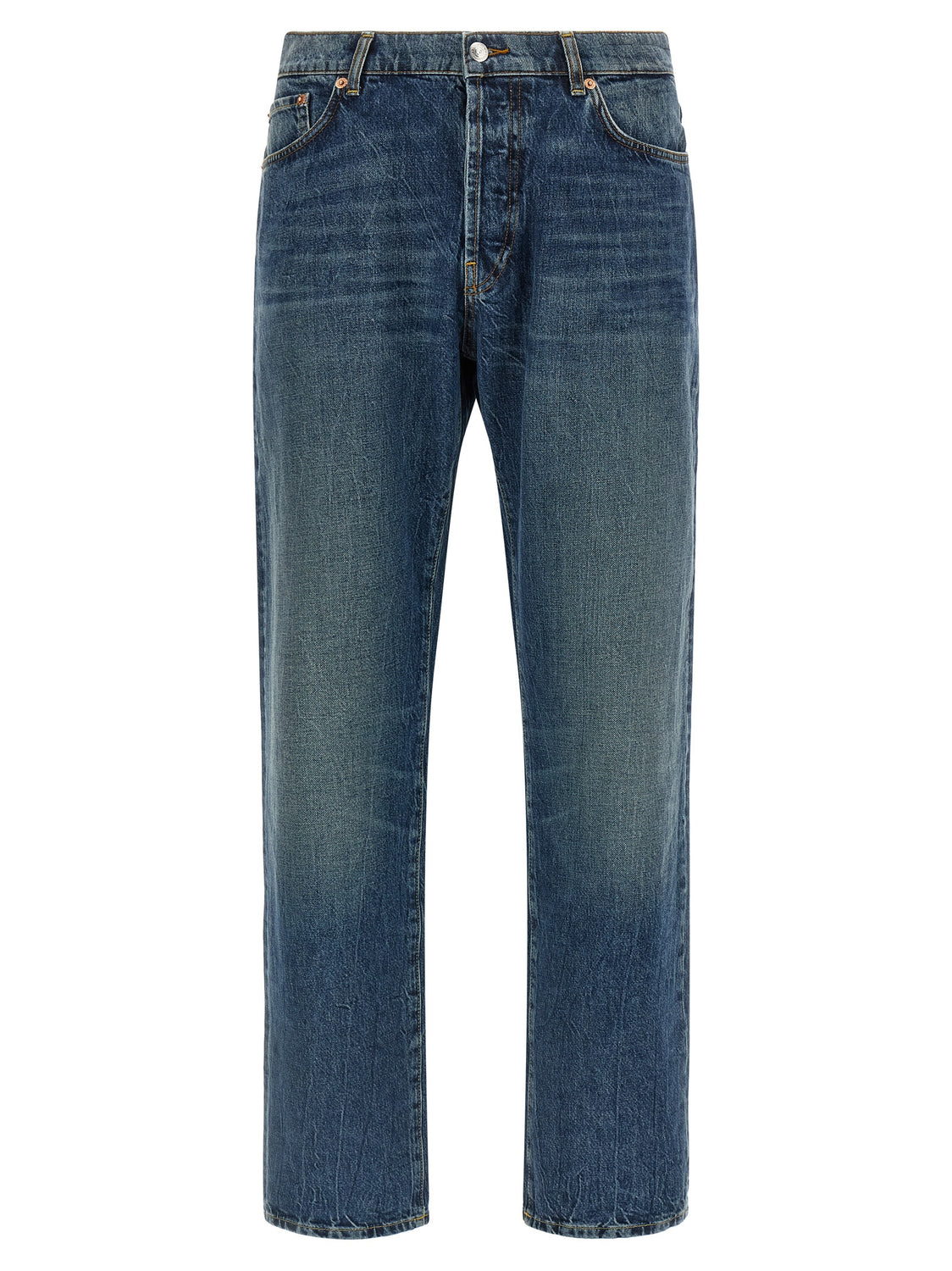 Blue Cotton Straight-Leg Jeans