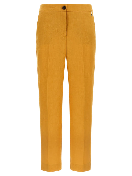 Orange Linen Casual Pants