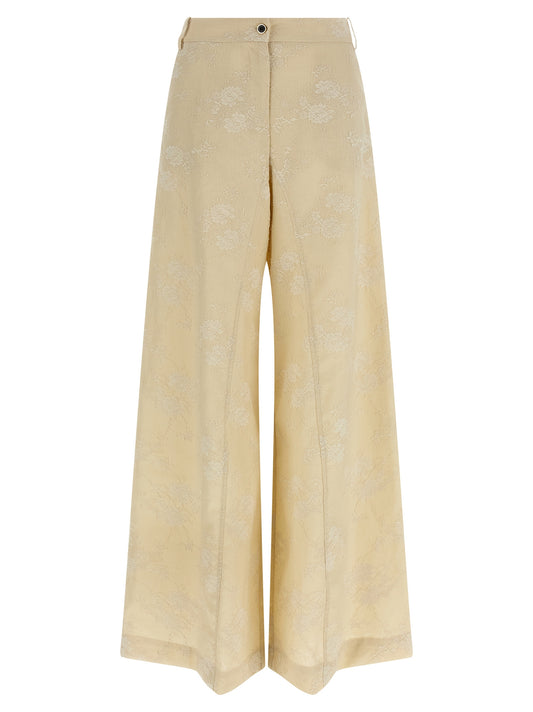 Beige Linen Flared Pants