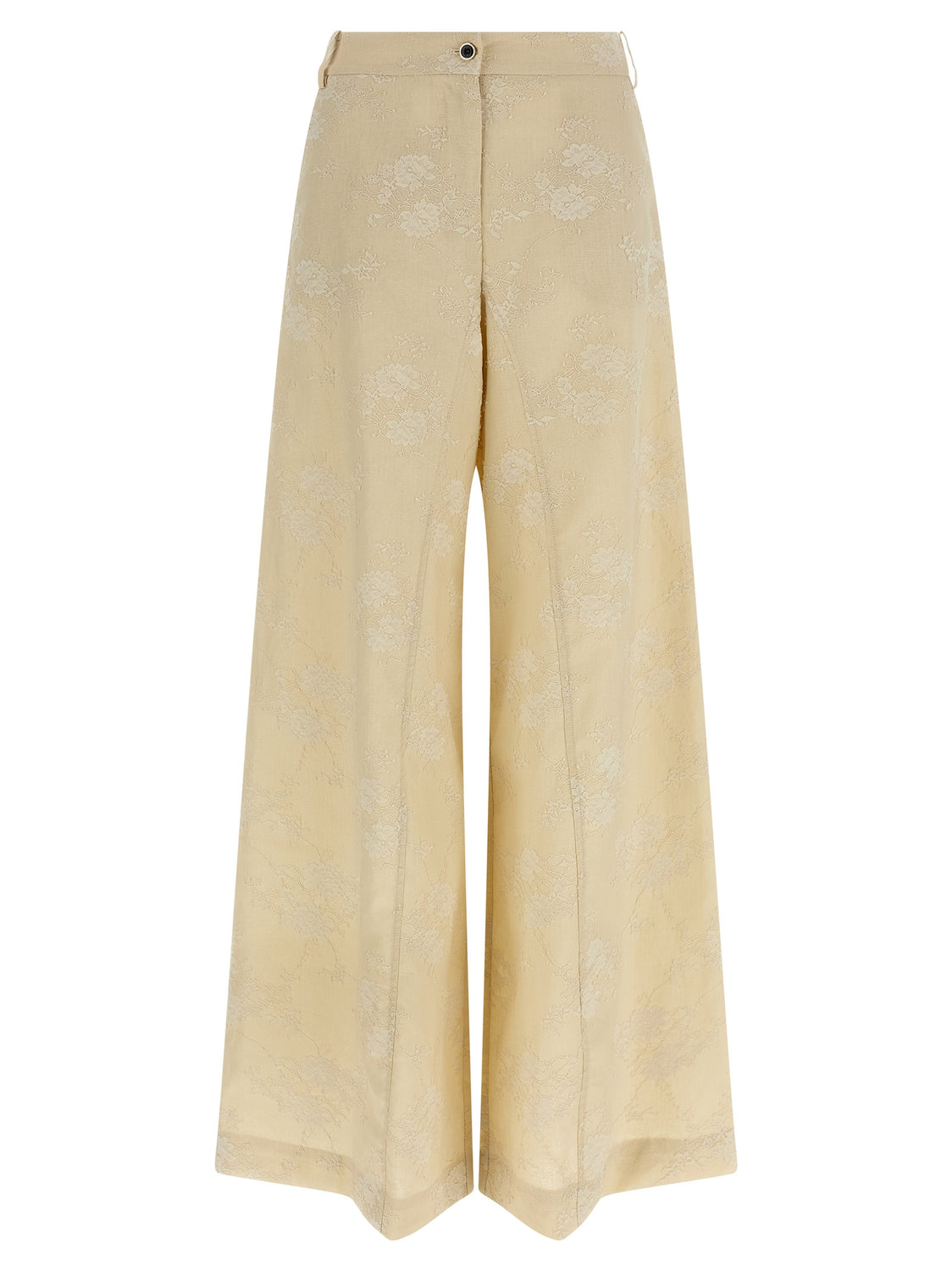 Beige Linen Flared Pants