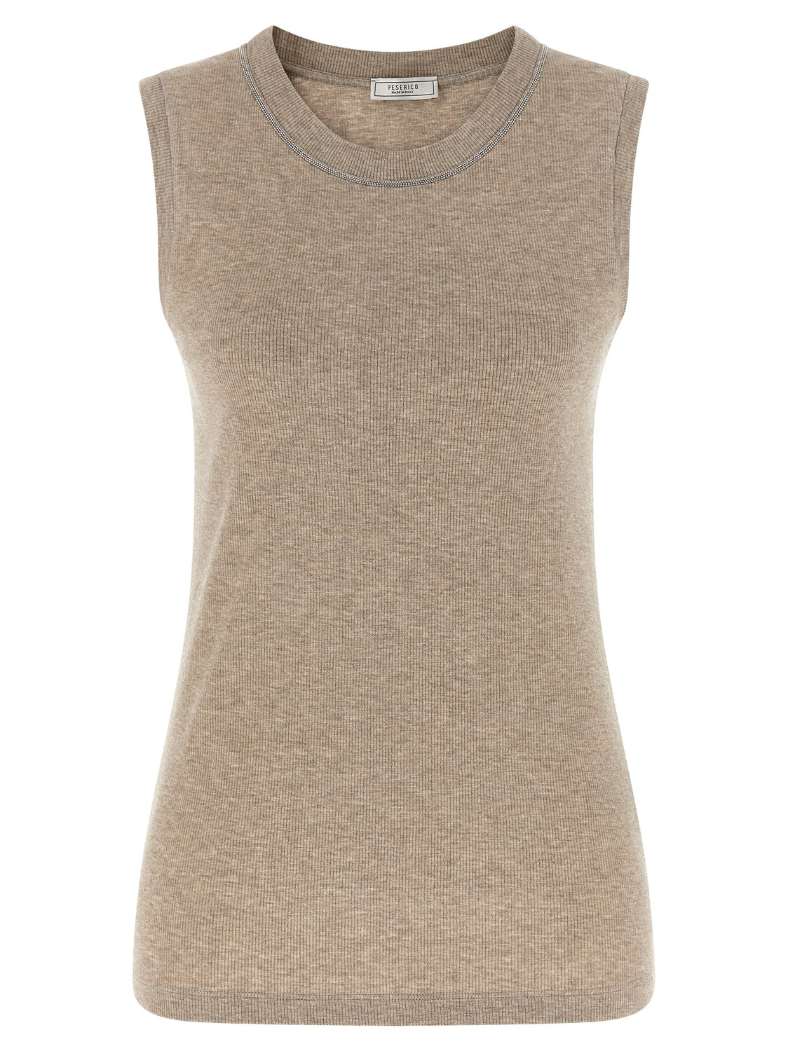Beige Viscose Sleeveles T-Shirt