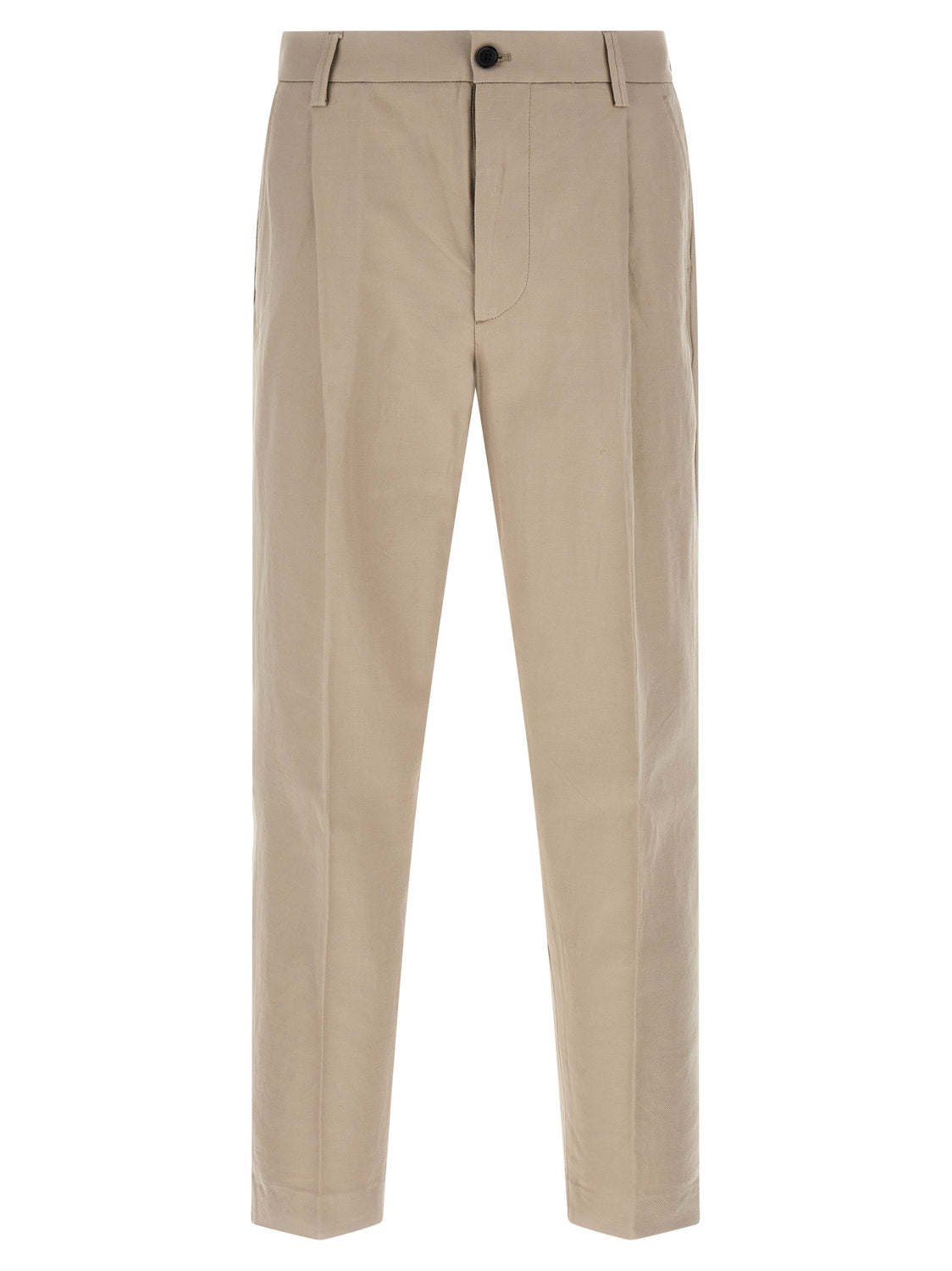 Beige Cotton Casual Pants