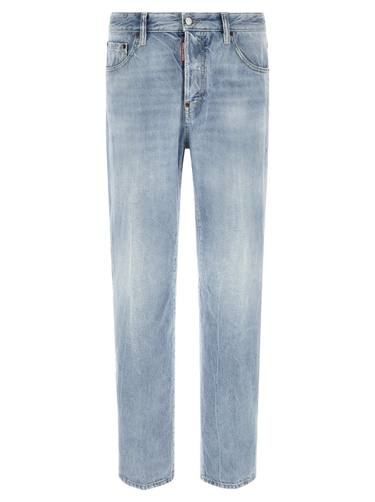 Blue Cotton Straight-Leg Jeans