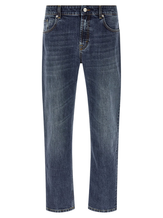 Blue Cotton Straight-Leg Jeans