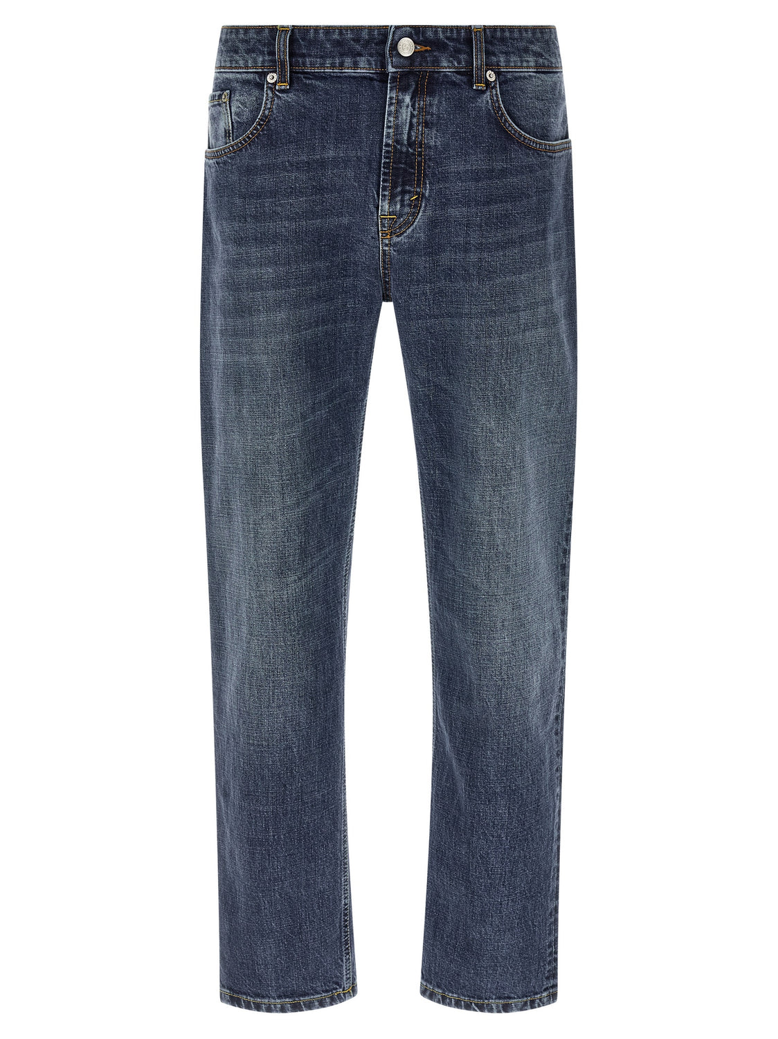 Blue Cotton Straight-Leg Jeans