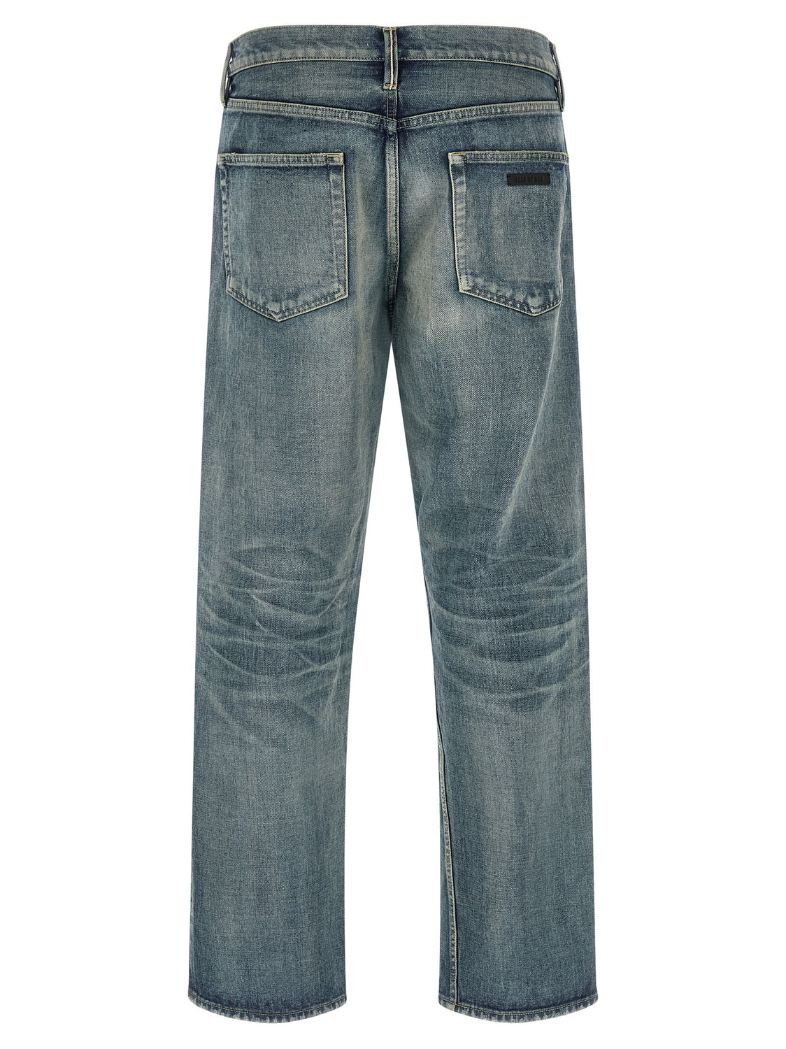 Blue Cotton Straight-Leg Jeans