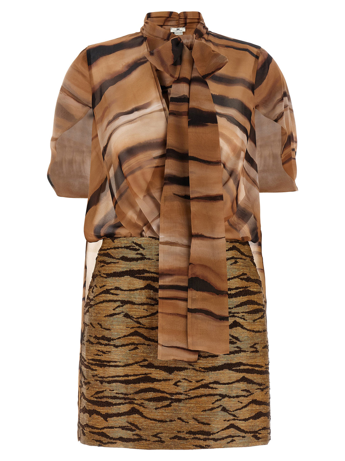 Brown Polyester Short Dress