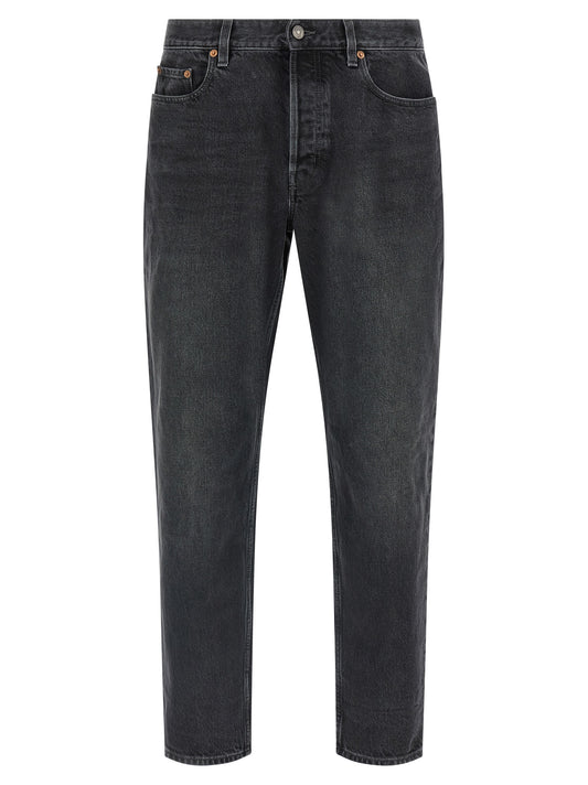 Black Cotton Straight-Leg Jeans