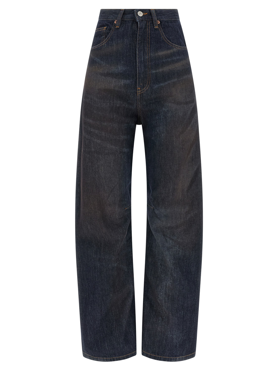 Blue Cotton High-Waisted Jean
