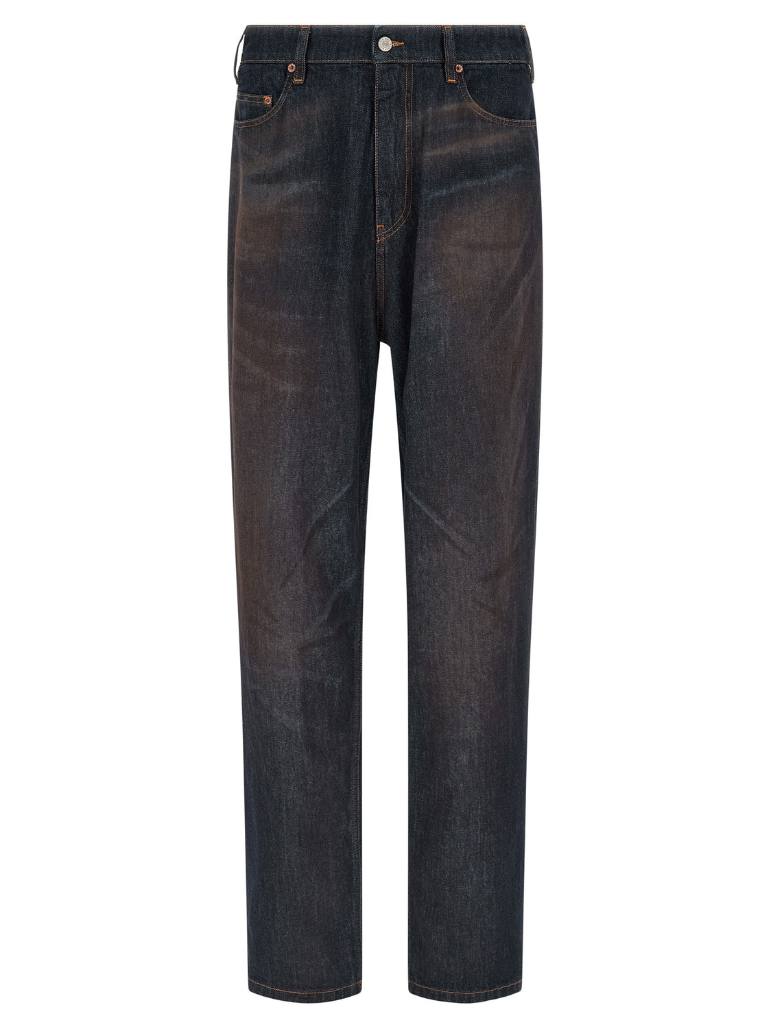 Blue Cotton Straight-Leg Jeans
