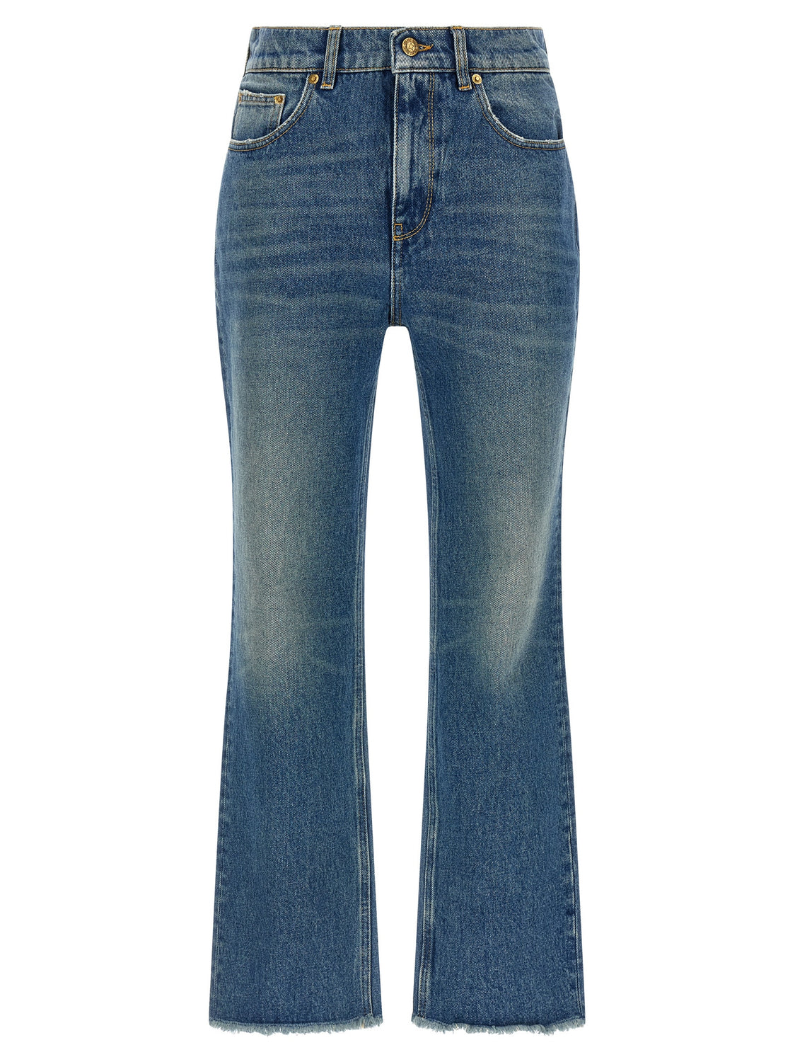 Blue Cotton Flared Jeans