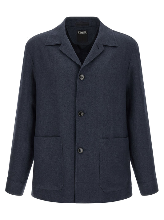 Blue Linen Full-Length Jacket