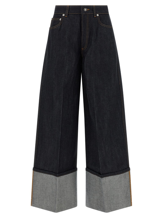 Blue Cotton Flared Jeans