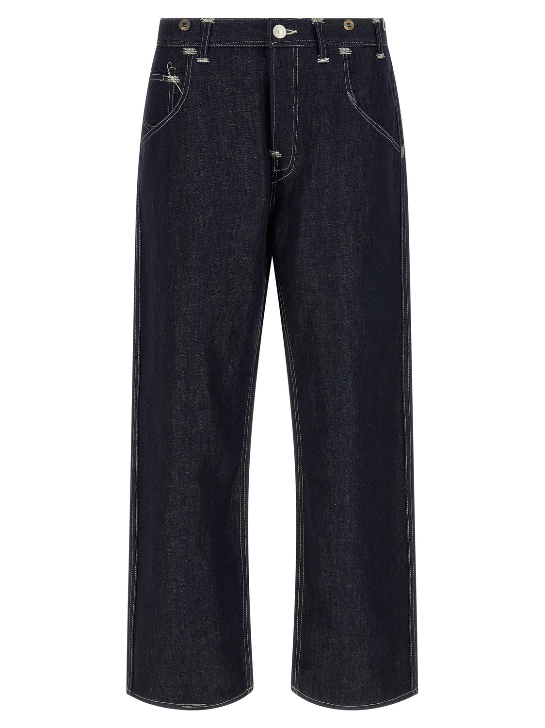Blue Cotton Straight-Leg Jeans