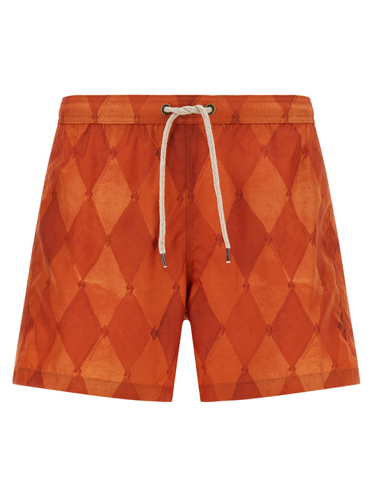 Orange Polyester Swim Shorts