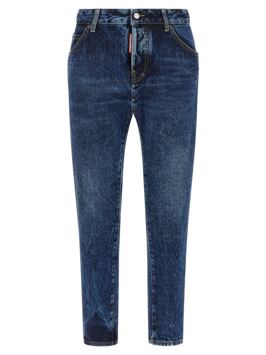 Blue Cotton Straight-Leg Jeans